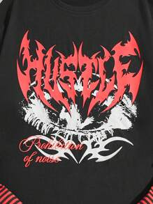 ROMWE MEN Grunge Punk Nam Đồ họa sọc & chữ Tee 2 trong1 - màu đen - Xem 4