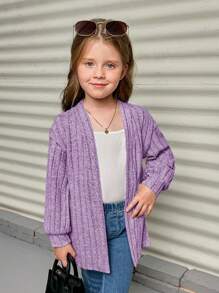 SHEIN Young Girl Drop Shoulder Open Front Coat - Purple - View 1