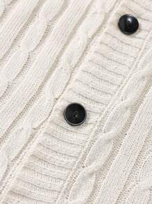 Manfinity Homme 男士麻花編織條紋飾邊前紐扣開襟衫 - 白色 - 查看 8