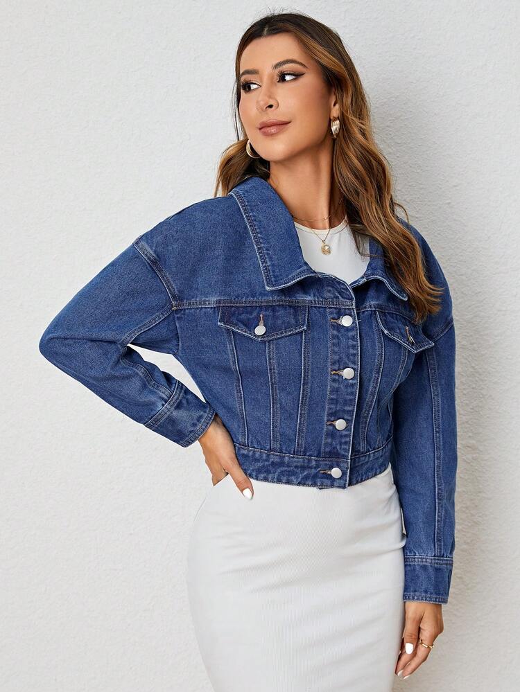Drop Shoulder Crop Denim Top