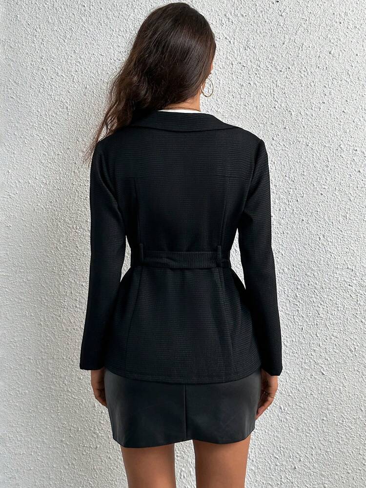 Flap Detail Belted Button Front Coat