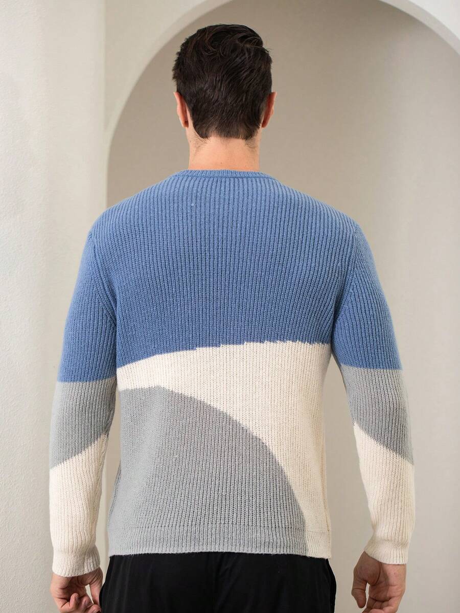 Men's Fall/Winter Stylish Contrast Color Round Neck Sweater Casual Knitted Sweater