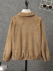 SHEIN Con trai Chi tiết về Flap Áo khoác vải nhung Không có áo len - Màu Khaki - Xem 2