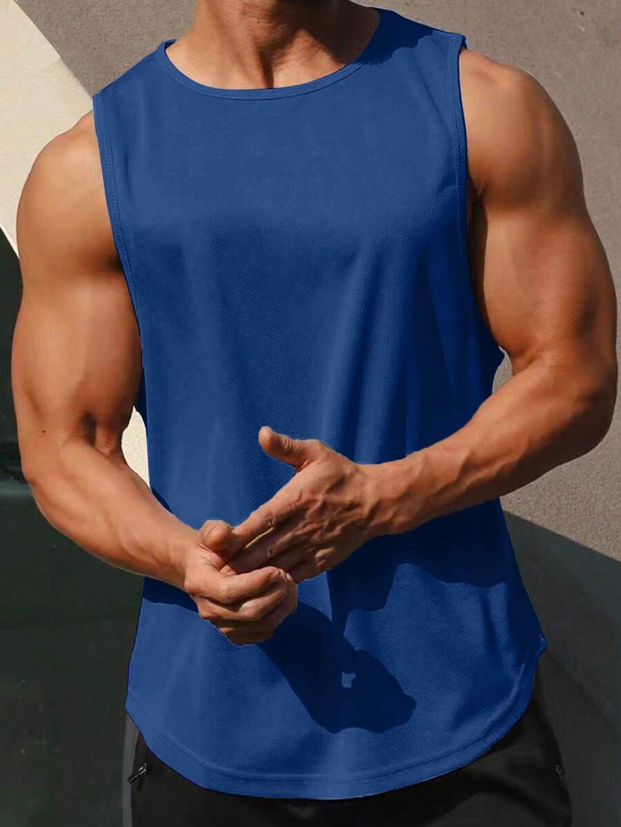 GymBeat Boyfriend Style Men Solid Sports Tank Top Workout Tops Compression Shirt Workout Tops Gym Top Breathable - Royal Blue - View 1