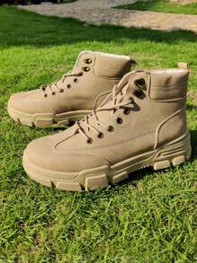 男士復古時尚厚鞋底靴子 - 卡其色 - 查看 1