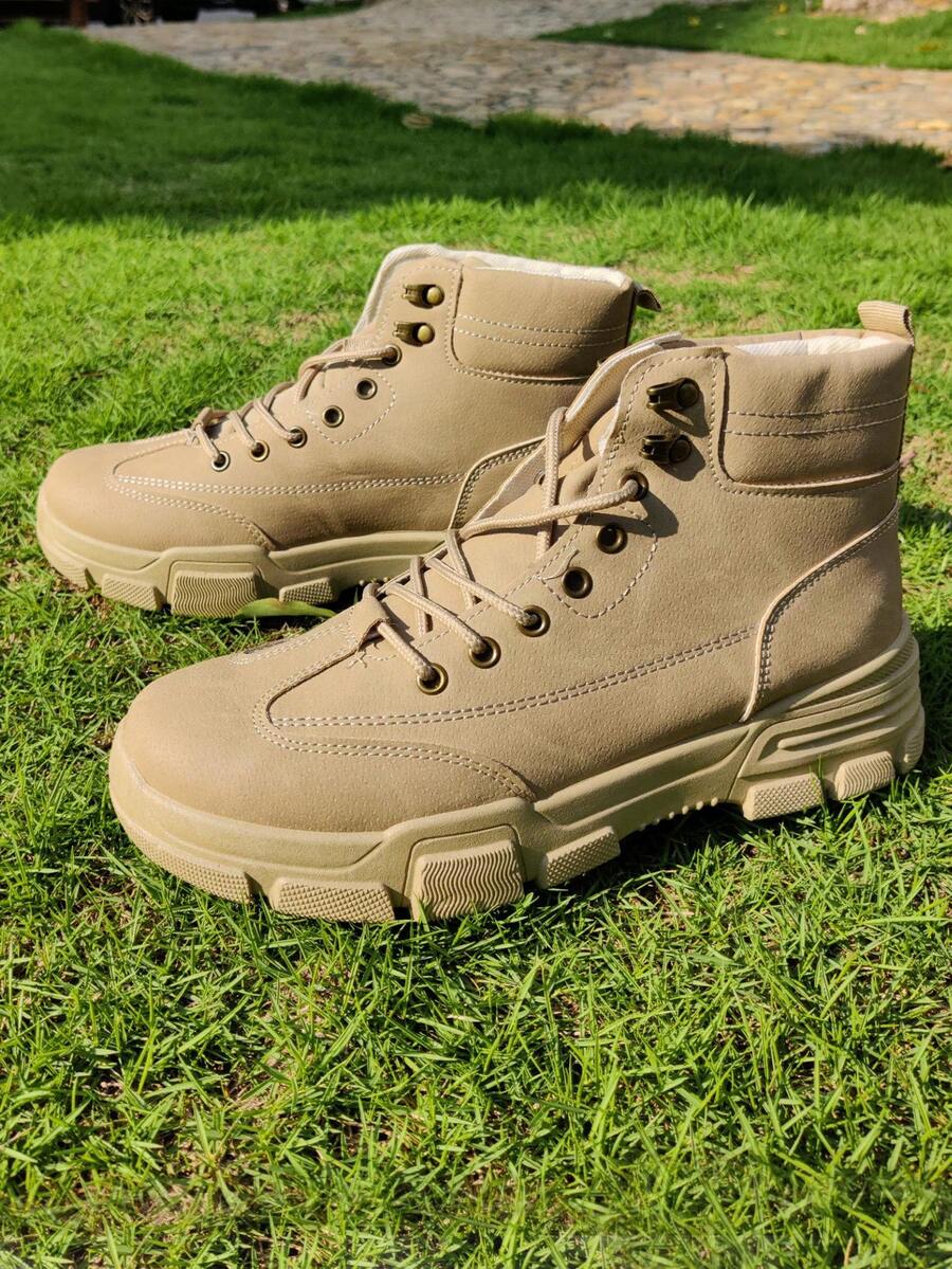 男士復古時尚厚鞋底靴子 - 卡其色 - 查看 1
