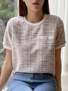 DAZY Plaid Print Round Neck Tee