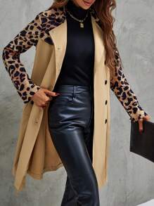 SHEIN LUNE 豹紋印花雙排釦腰帶風衣外套 - 彩色 - 查看 4