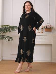 Graphic Print Tunic Arabian Dress - Black - View 4