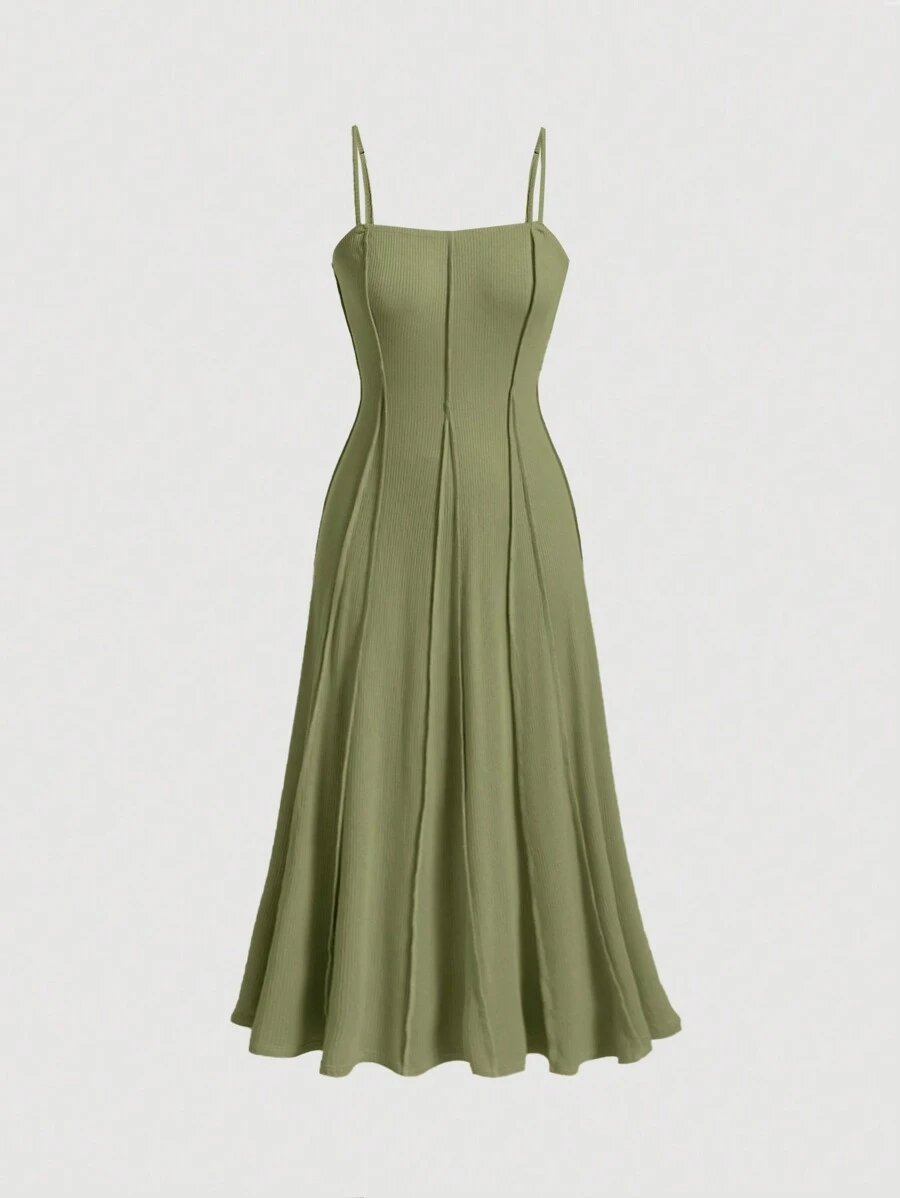 SHEIN MOD Solid Seam Detail Cami Dress - Green - View 1