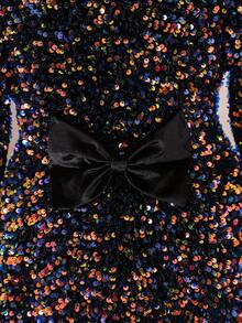 SHEIN 女小童亮片裝飾前蝴蝶結洋裝 - 黑色 - 查看 6