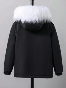 Tween Boy 1 件熊装饰毛绒装饰泰迪熊衬里连帽加厚外套