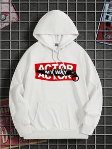 Manfinity LEGND Men Letter Graphic Kangaroo Pocket Drawstring Hoodie - White - View 4