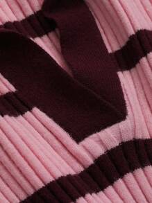 DAZY Striped Pattern Ribbed Knit Sweater,Long Sleeve Tops,Fall Clothes