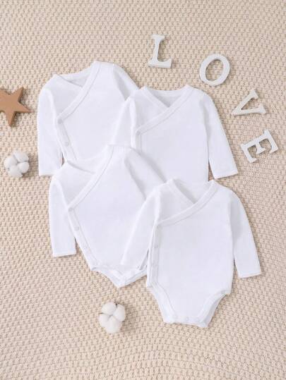 SHEIN Playful Pals 男婴连体衣，纯白色，百搭百搭，舒适柔软，中性色，适合家居穿着