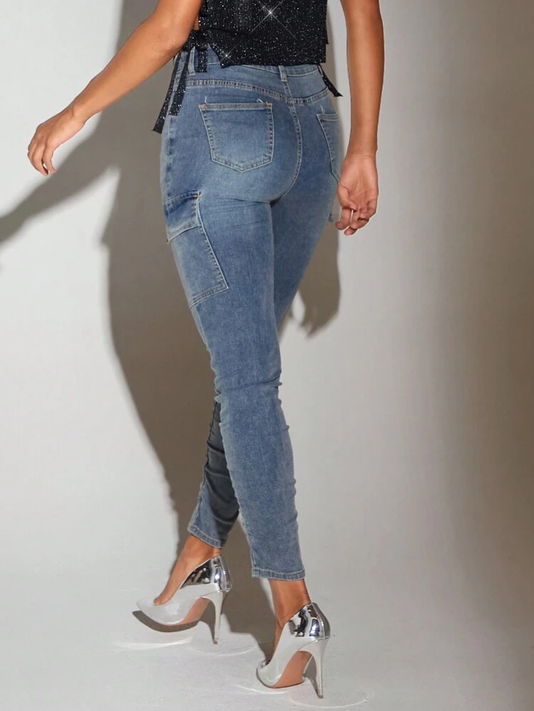 Flap Pocket Side Skinny Jeans