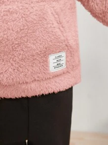SHEIN Baby Boy Patch Detail Kangaroo Pocket Hoodie & Sweatpants