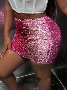 Slaydiva High Waist Sequin Bodycon Skirt - Hot Pink - View 3