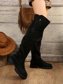 Women's Warm And Thickened Snow Boots, Can Be Worn As Two-layer High Boots In Autumn And Winter, Over-the-knee Boots To Show Slim Legs. - Black - View 1