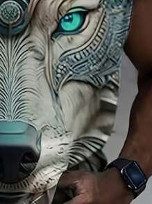 Manfinity LEGND 男士大码狼印花背心上衣 - 彩色 - 查看 3