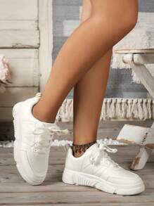 女性鞋彈簧和秋天厚底白色鞋新風格休閒運動鞋爸爸鞋跑步鞋 - 白色 - 查看 4