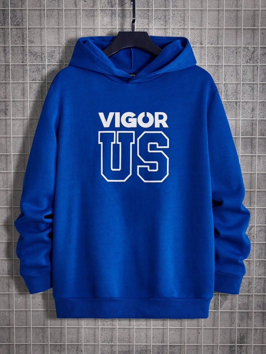 Manfinity RebelGame Men Letter Graphic Hoodie - Blue - View 1