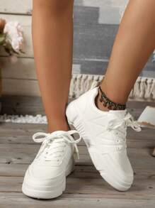 女性鞋彈簧和秋天厚底白色鞋新風格休閒運動鞋爸爸鞋跑步鞋 - 白色 - 查看 1