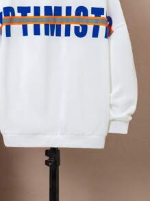 SHEIN Áo nỉ tay trễ vai in chữ dành cho bé trai tuổi teen - trắng - Xem 3