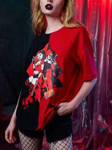 Harley Quinn | ROMWE Colorblock Figure Graphic Tee - Multicolor - View 5