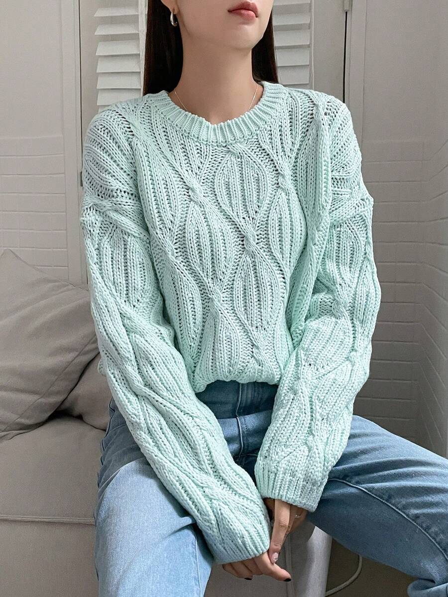 DAZY Xoắn Dan Thả vai Áo len - Màu xanh Bạc hà - Xem 1