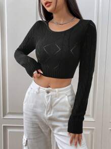 SHEIN EZwear 素色短款毛衣 - 黑色 - 查看 5