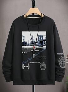 Manfinity Homme 男士標語圖案運動衫 - 黑色 - 查看 3