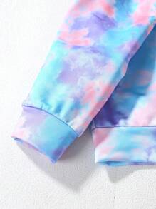 SHEIN Tween Girls Tie Dye Letter & Cartoon Graphic Hoodie & Sweatpants - Multicolor - View 3