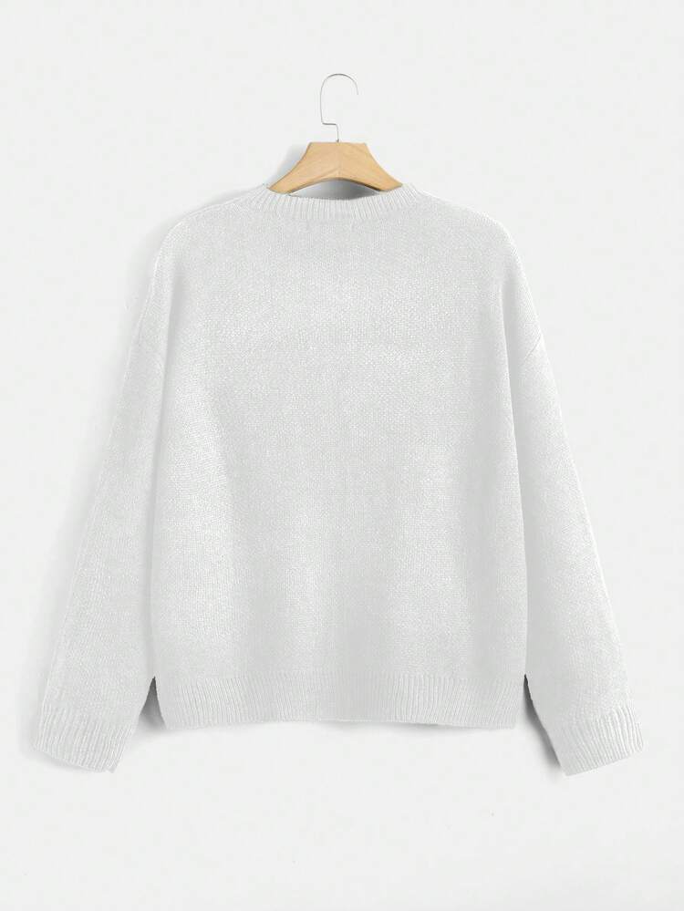 Plus Mushroom Pattern Drop Shoulder Sweater Knit Pullover Fall Winter Sweater