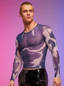 FeverCity Men Letter Graphic Mesh Tee - Purple - View 4