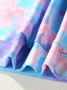 SHEIN Tween Girls Tie Dye Letter & Cartoon Graphic Hoodie & Sweatpants - Multicolor - View 6
