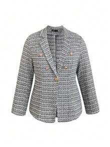 SHEIN LUNE Plus Allover Print Lapel Neck Overcoat - Black and White - View 1