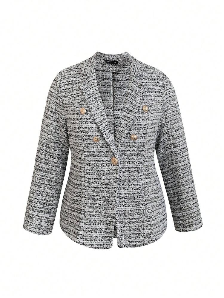 Plus Allover Print Lapel Neck Overcoat