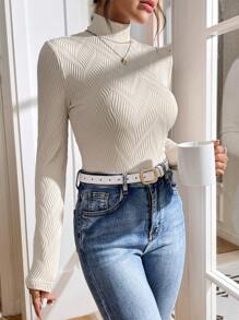 SHEIN Essnce 休閒純色女士T恤 - 杏色 - 查看 3