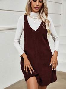 SHEIN LUNE Chất rắn Đầm Tổng thể Without Tee - Màu Đỏ Sâu - Xem 4