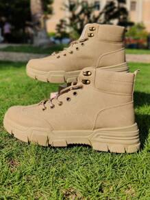 男士復古時尚厚鞋底靴子 - 卡其色 - 查看 2