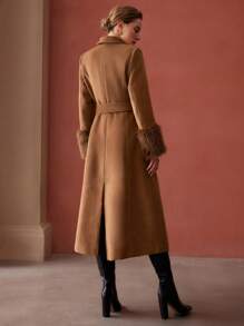 MOTF PREMIUM WOOL-BLEND FAUX FUR CUFF COAT - Camel - View 3