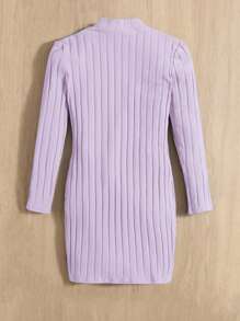 SHEIN 女大童字母補丁細節小高領洋裝 - 淡紫色 - 查看 2