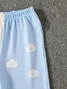 SHEIN Tween Girl Two Tone Zip Up Hoodie & Cartoon Graphic Sweatpants - Multicolor - View 5