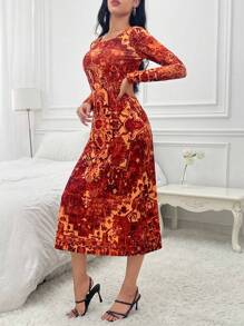 SHEIN Unity Allover Print Scoop Neck Dress
