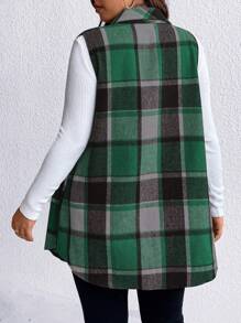 Plus Plaid Print Flap Detail Vest Coat, For Winter - Multicolor - View 2