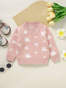 女嬰花卉圖案套頭毛衣 - 粉色 - 查看 6