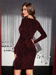 SHEIN Belle Burgundy Red Solid Glitter Bodycon Dress - Burgundy - View 2