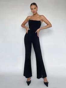 SHEIN Maija 撞色滾邊抹胸上衣 - 黑色 - 查看 3