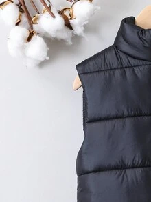 Young Boy Solid Textured Hoodie & Vest Padded Coat & Sweatpants - Black and White - View 5